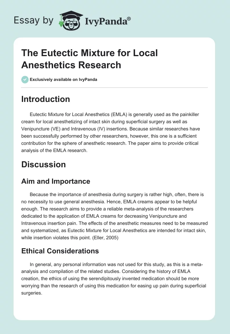 The Eutectic Mixture for Local Anesthetics Research. Page 1