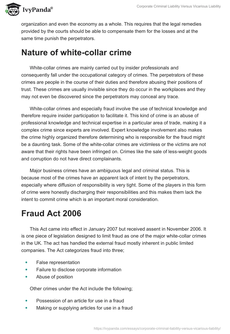 Corporate Criminal Liability Versus Vicarious Liability. Page 2