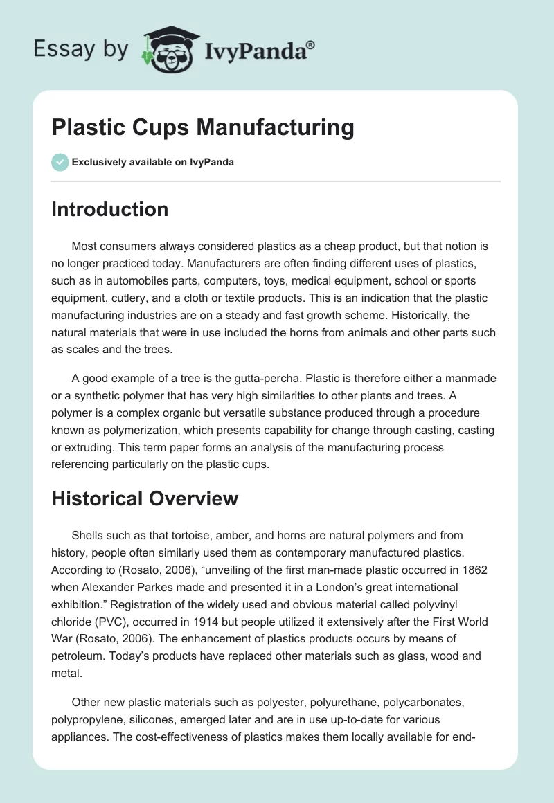 Plastic Cups Manufacturing. Page 1