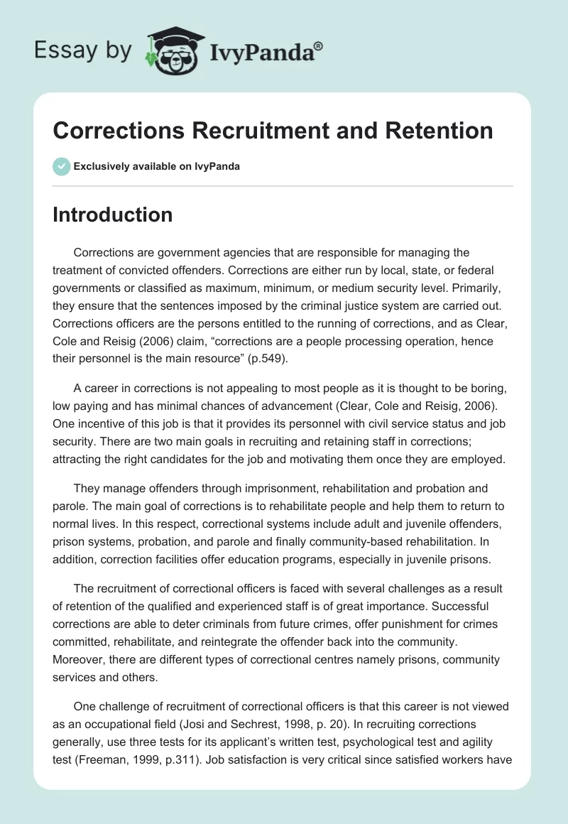 Corrections Recruitment and Retention. Page 1