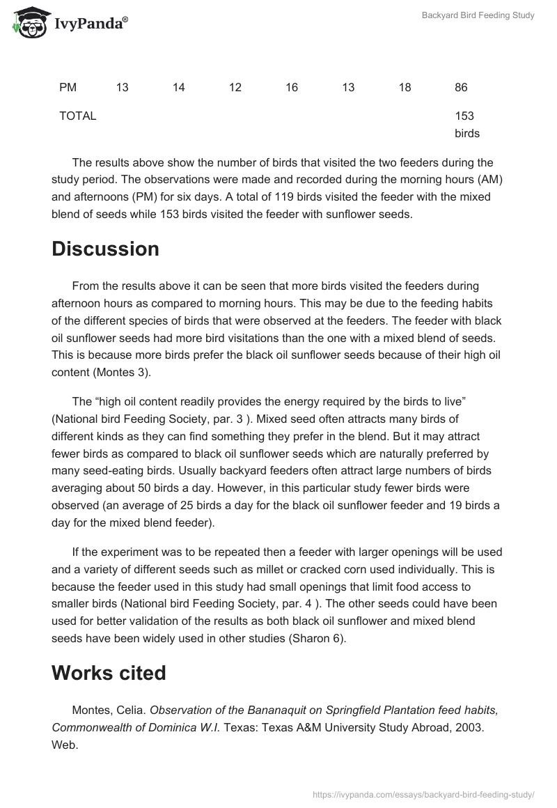 Backyard Bird Feeding Study. Page 3