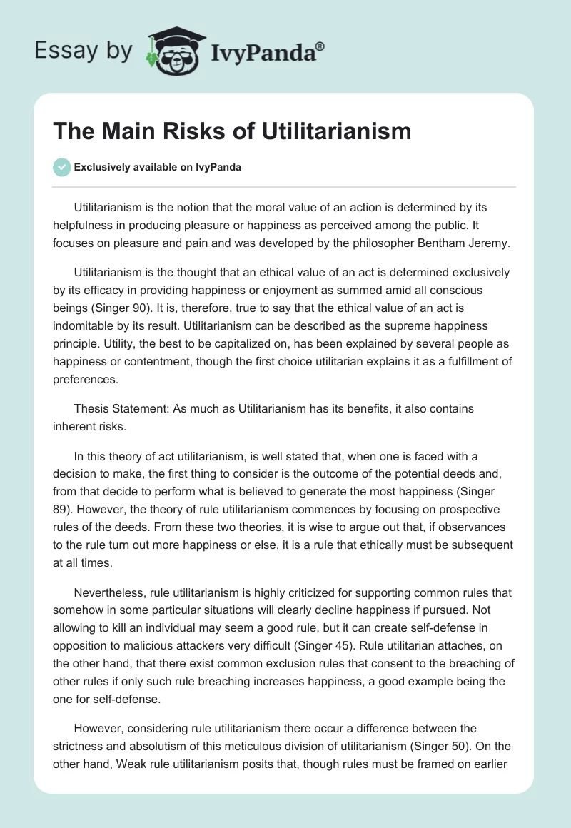 The Main Risks of Utilitarianism. Page 1