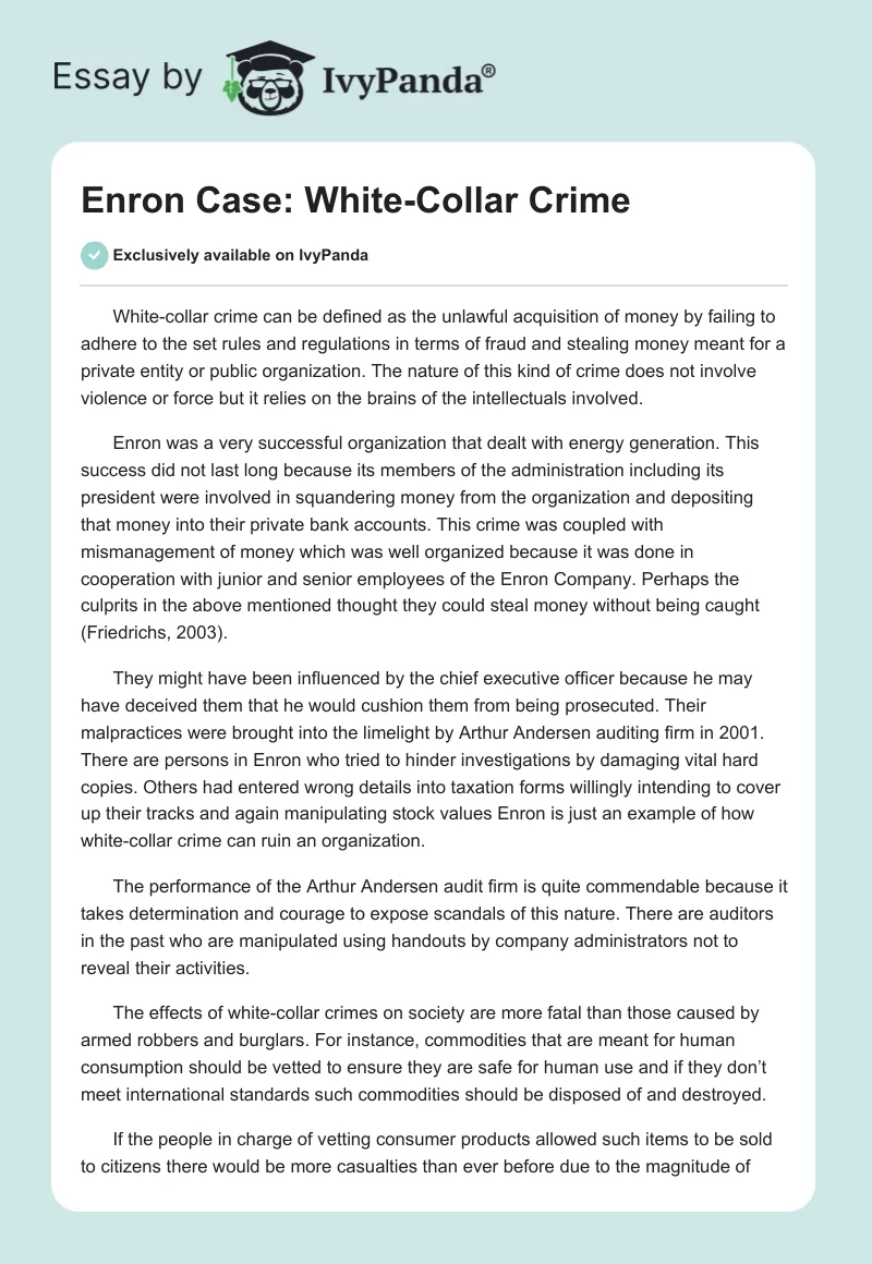 Enron Case: White-Collar Crime. Page 1