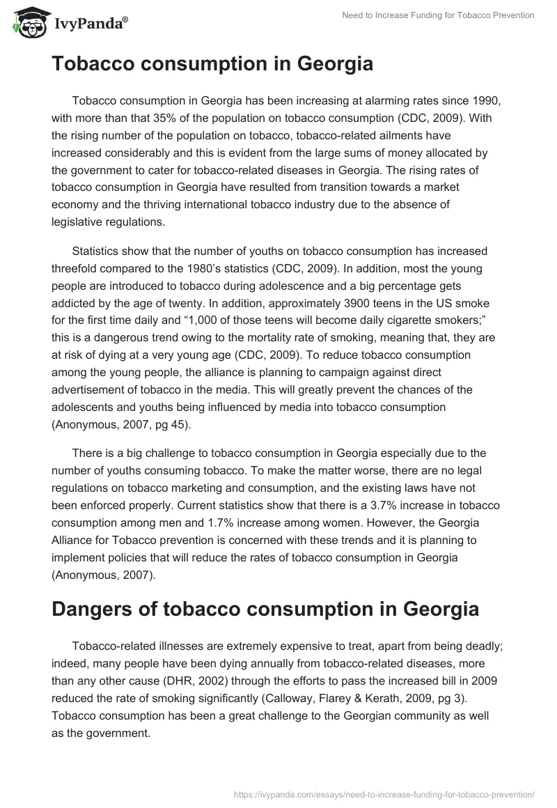 Need to Increase Funding for Tobacco Prevention. Page 2