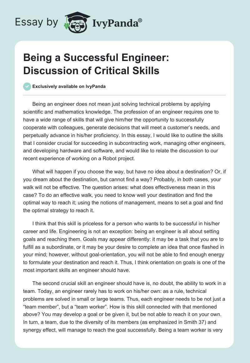 Being a Successful Engineer: Discussion of Critical Skills. Page 1