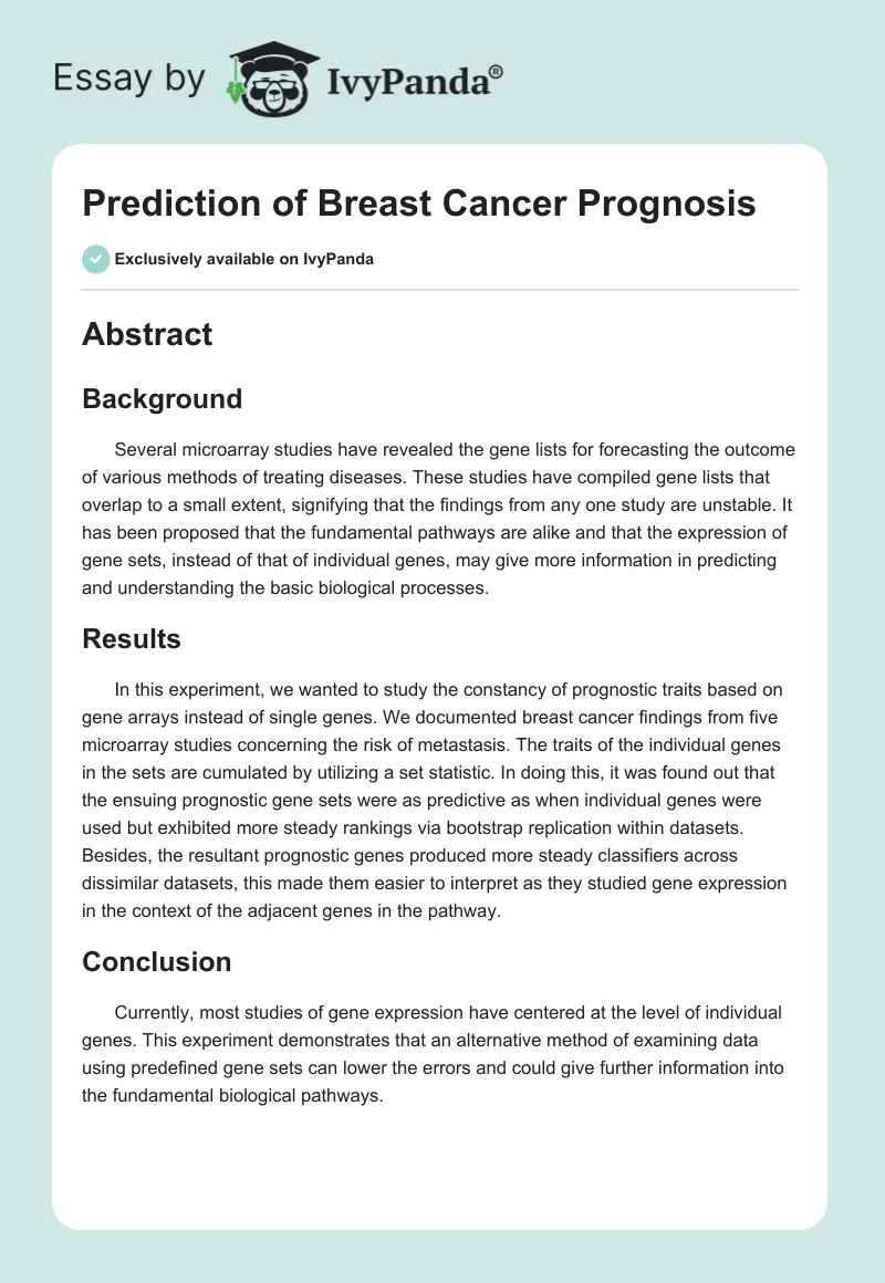 Prediction of Breast Cancer Prognosis. Page 1