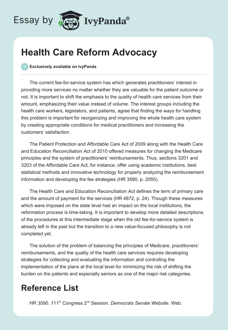Health Care Reform Advocacy. Page 1