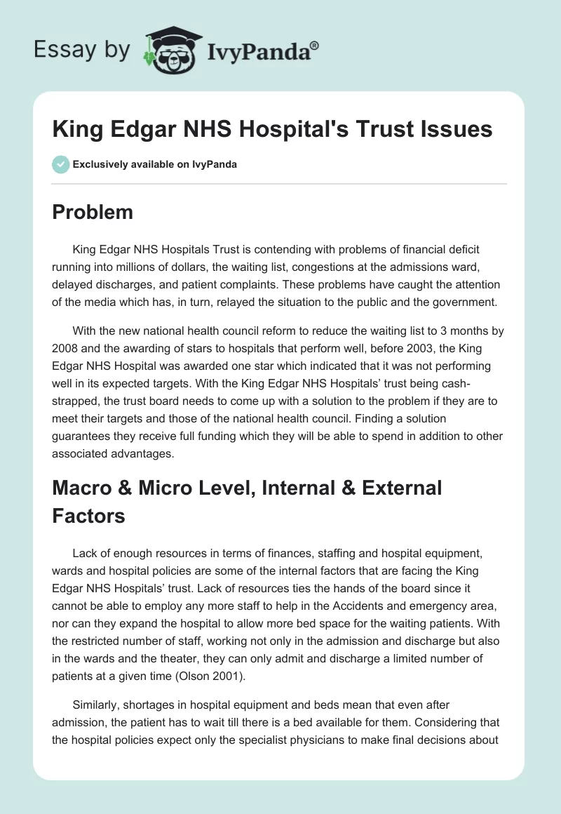 King Edgar NHS Hospital's Trust Issues. Page 1