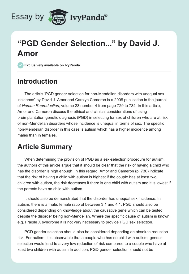 “PGD Gender Selection...” by David J. Amor. Page 1