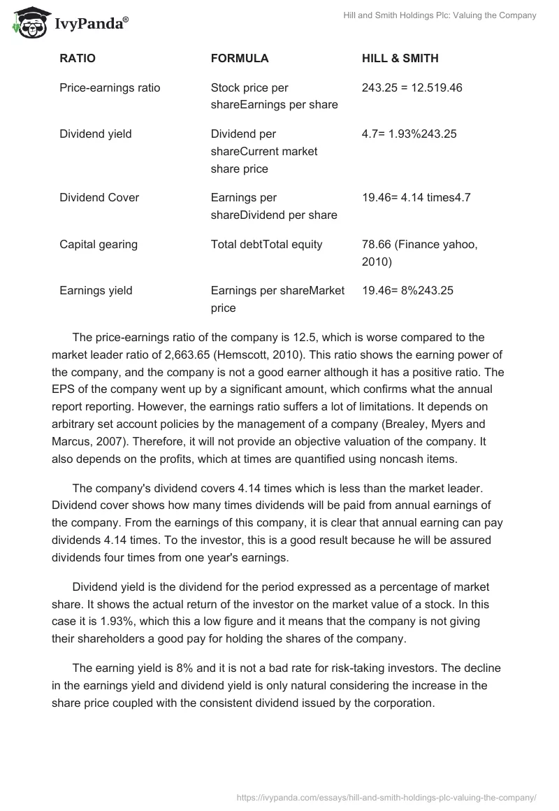 Hill and Smith Holdings Plc: Valuing the Company. Page 2