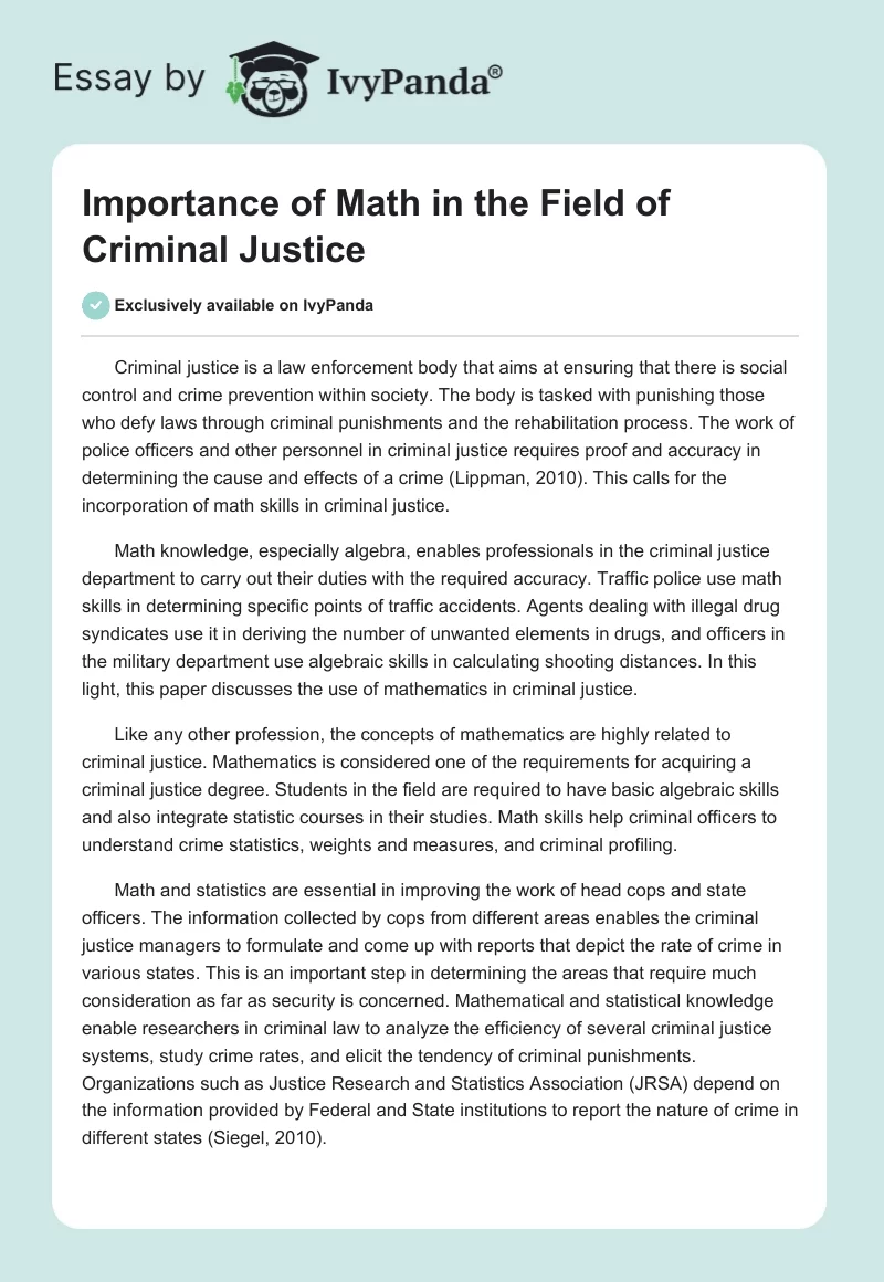 Importance of Math in the Field of Criminal Justice. Page 1