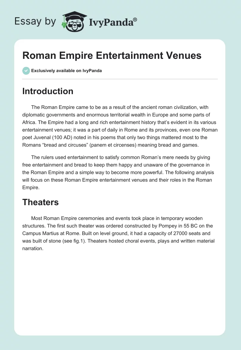 Roman Empire Entertainment Venues. Page 1