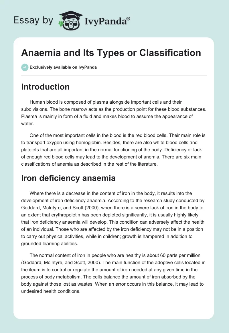 Anaemia and Its Types or Classification. Page 1