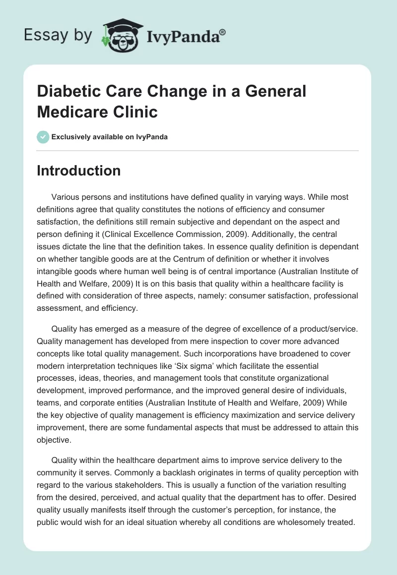 Diabetic Care Change in a General Medicare Clinic. Page 1