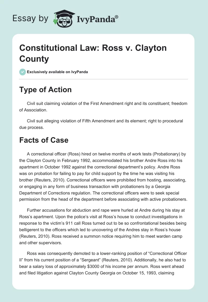 Constitutional Law: Ross v. Clayton County. Page 1