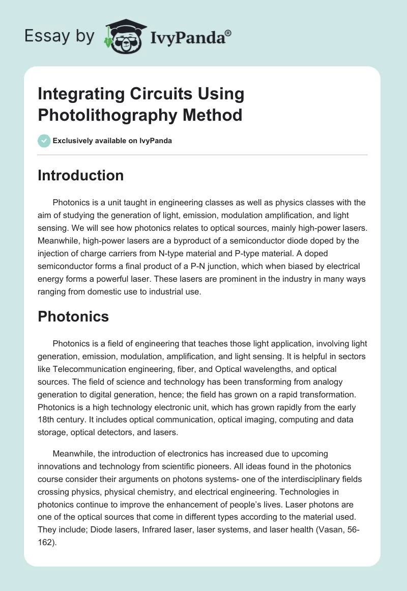 Integrating Circuits Using Photolithography Method. Page 1