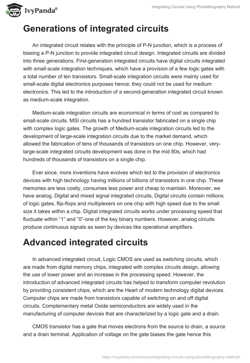 Integrating Circuits Using Photolithography Method. Page 5
