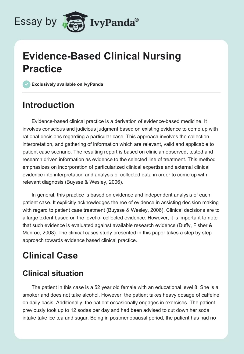 Evidence-Based Clinical Nursing Practice. Page 1