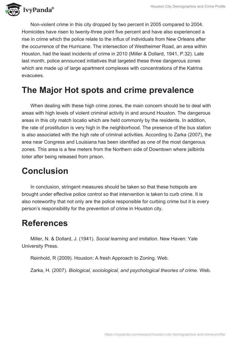 Houston City Demographics and Crime Profile. Page 2