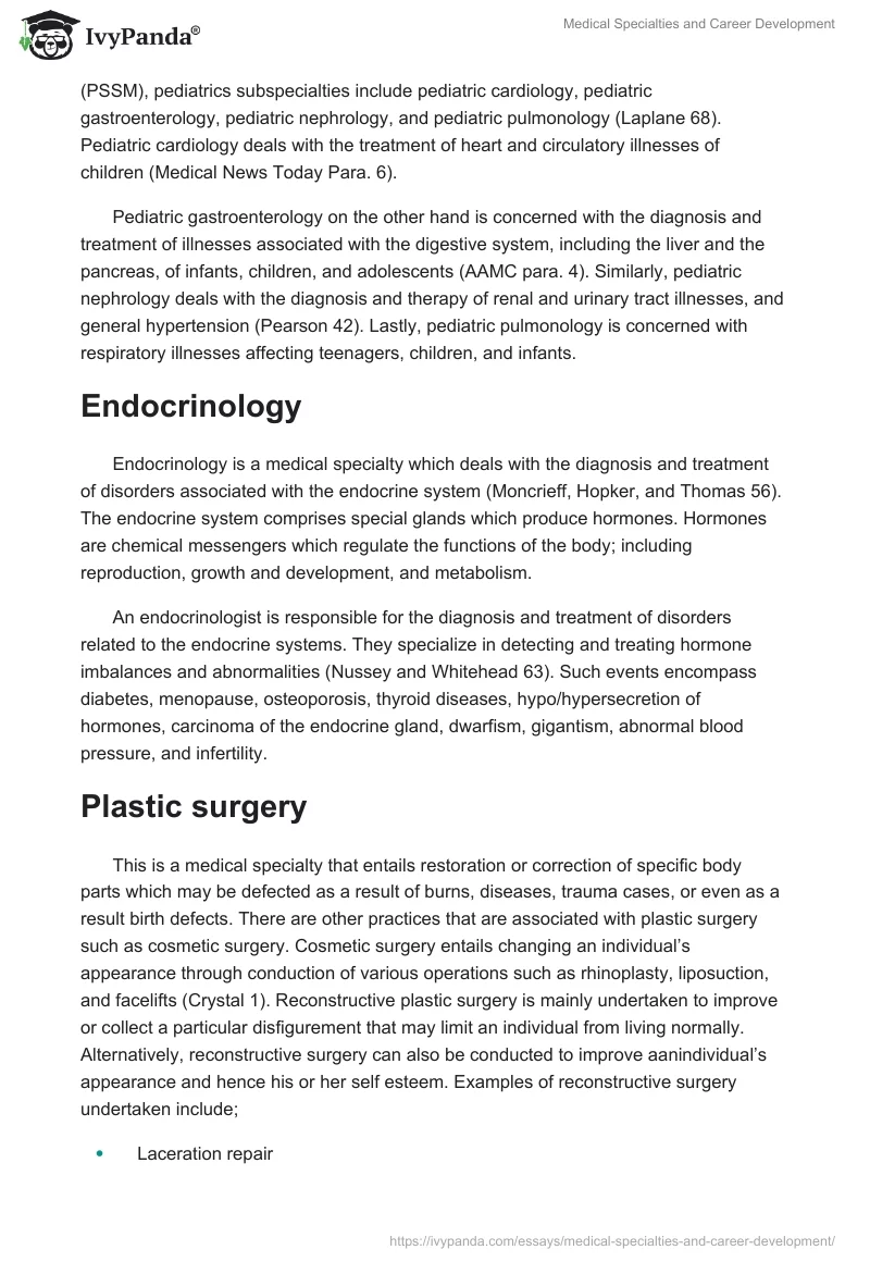 Medical Specialties and Career Development. Page 3