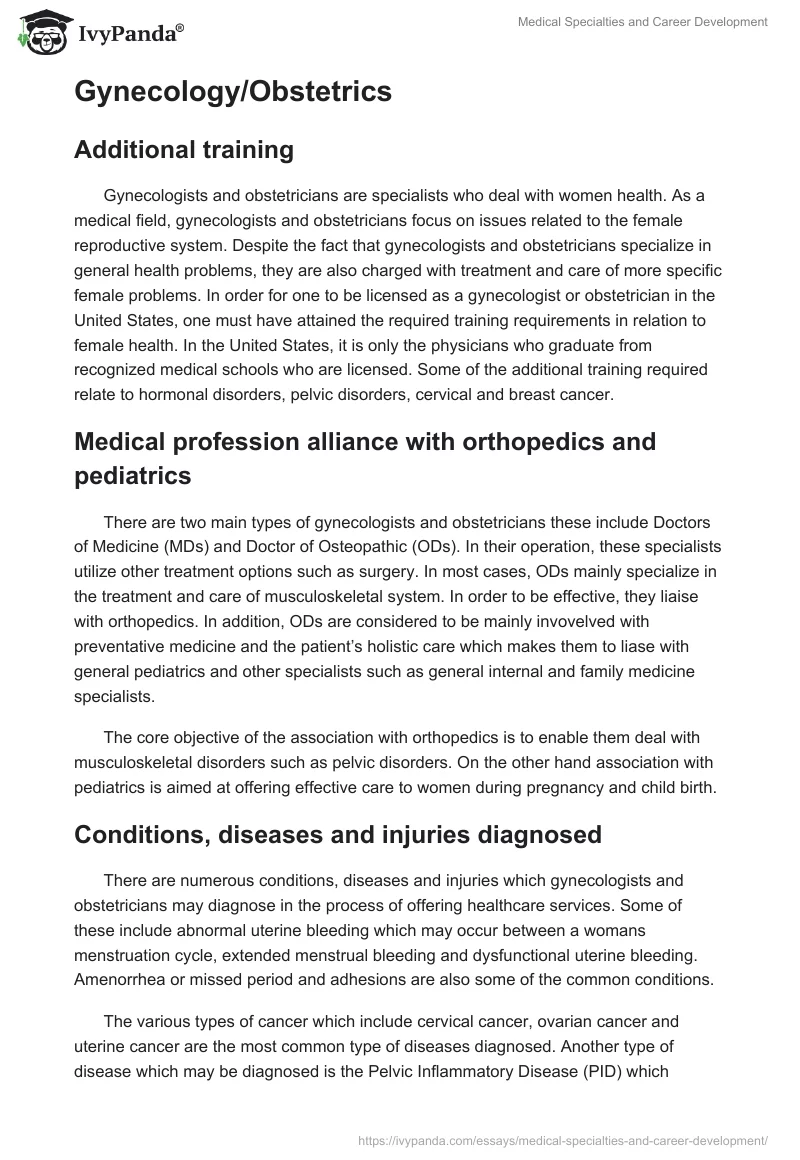 Medical Specialties and Career Development. Page 5