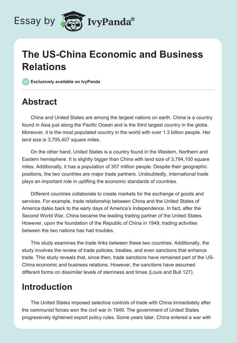 The US-China Economic and Business Relations. Page 1