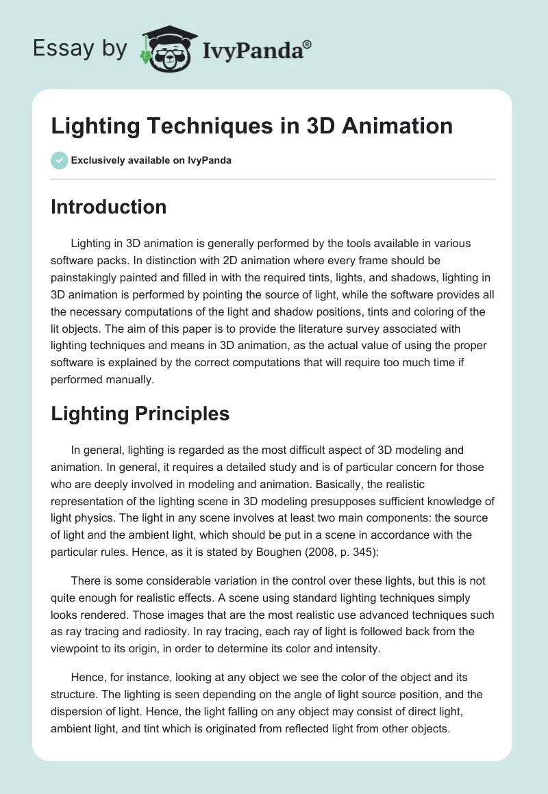 Lighting Techniques in 3D Animation. Page 1