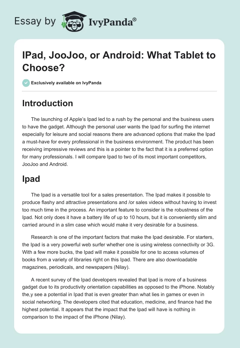 IPad, JooJoo, or Android: What Tablet to Choose?. Page 1