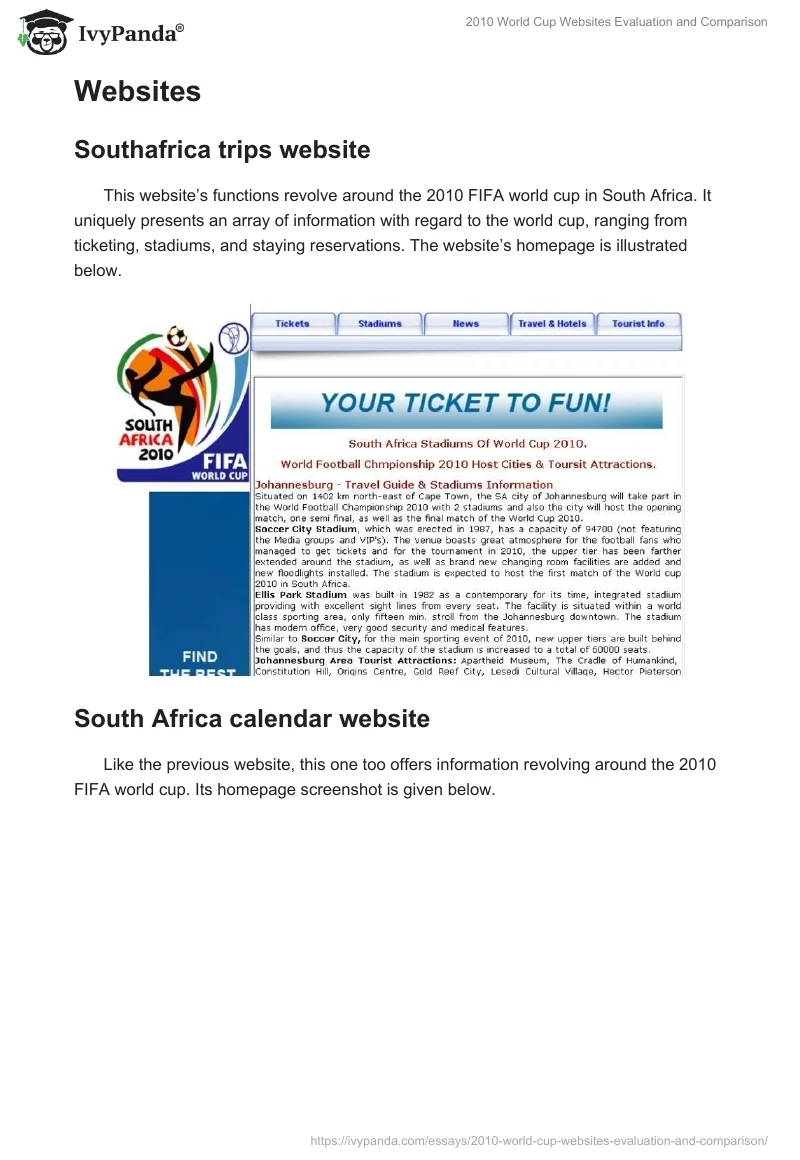 2010 World Cup Websites Evaluation and Comparison. Page 2