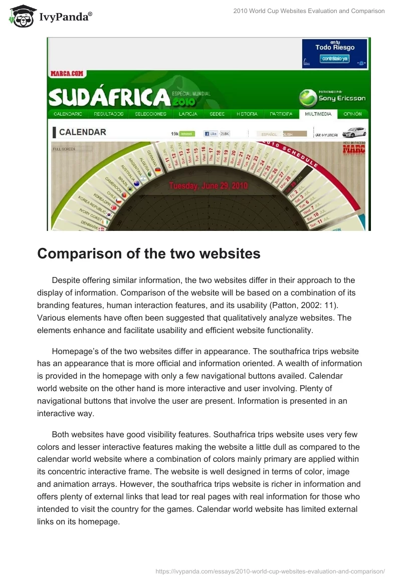 2010 World Cup Websites Evaluation and Comparison. Page 3
