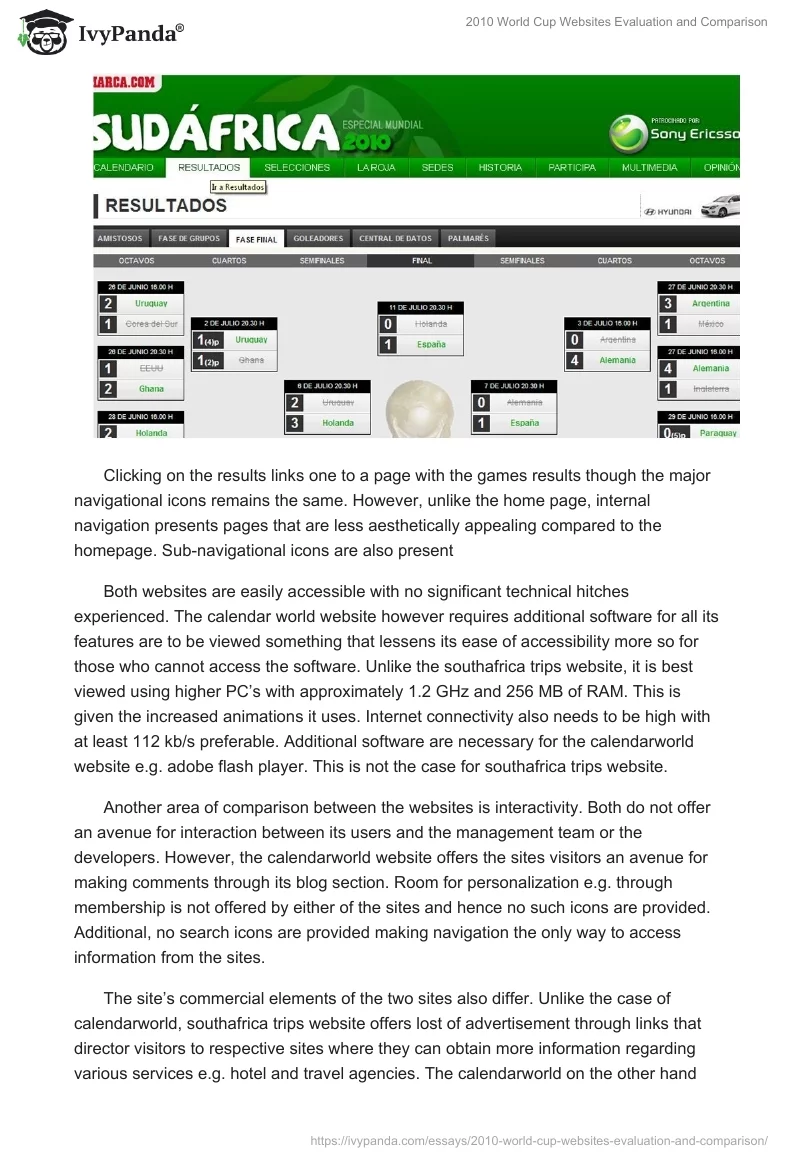2010 World Cup Websites Evaluation and Comparison. Page 5