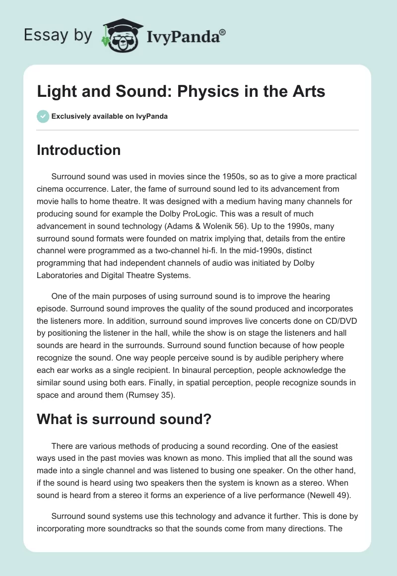 Light and Sound: Physics in the Arts. Page 1