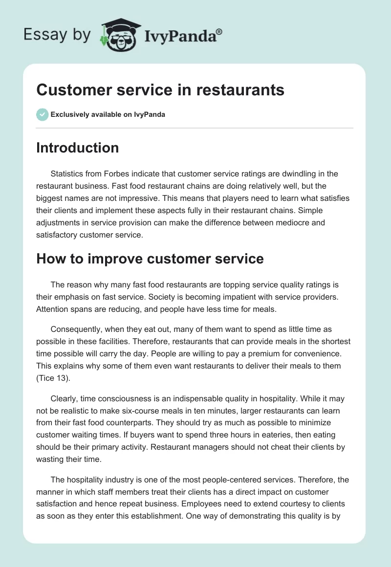 Customer Service in Restaurants. Page 1