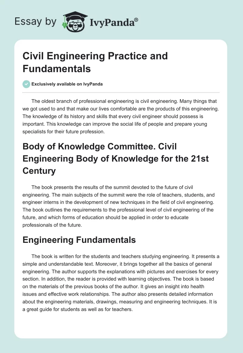 Civil Engineering Practice and Fundamentals. Page 1