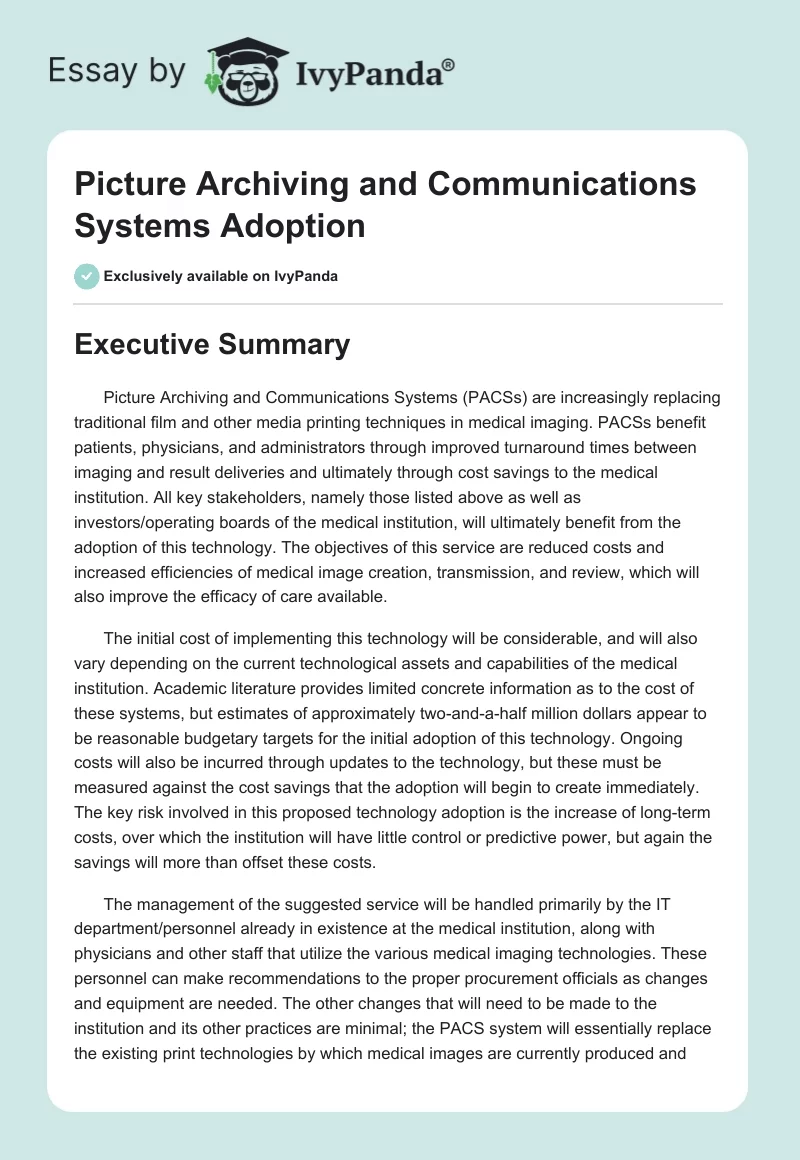 Picture Archiving and Communications Systems Adoption. Page 1