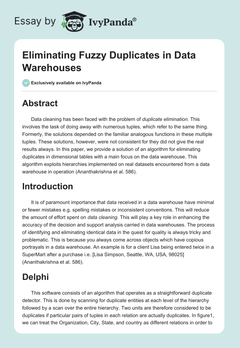 Eliminating Fuzzy Duplicates in Data Warehouses. Page 1