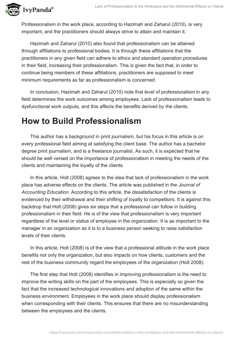Lack of Professionalism in the Workplace and the Detrimental Effects on Clients. Page 5