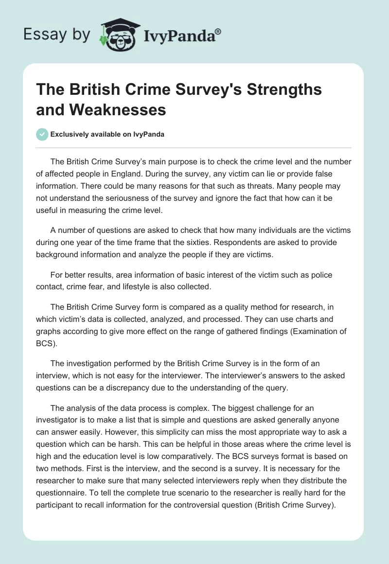 The British Crime Survey's Strengths and Weaknesses. Page 1