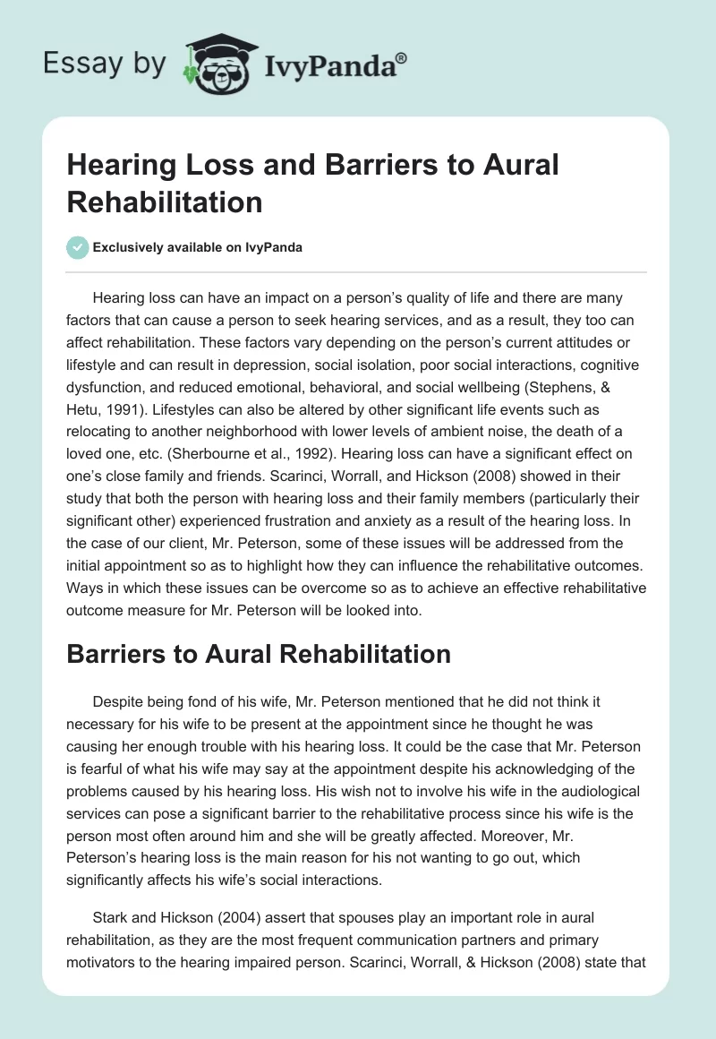 Hearing Loss and Barriers to Aural Rehabilitation. Page 1