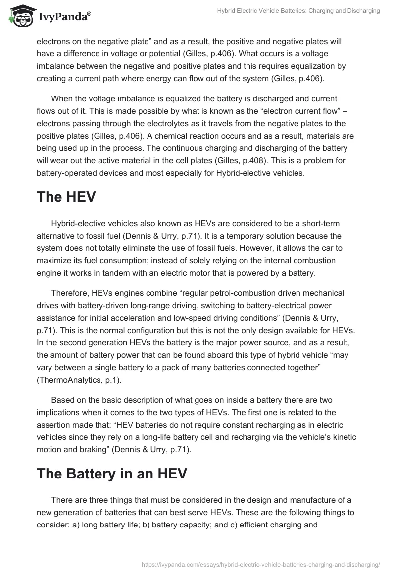 Hybrid Electric Vehicle Batteries: Charging and Discharging. Page 2