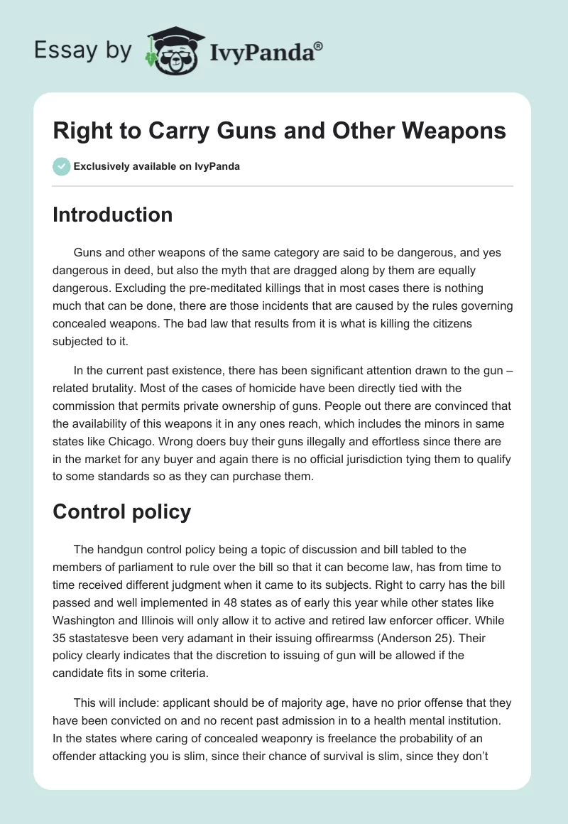 Right to Carry Guns and Other Weapons. Page 1