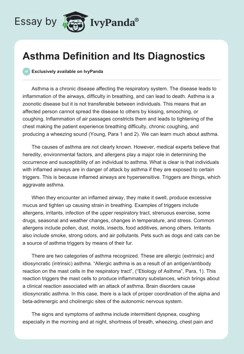 Asthma Definition and Its Diagnostics. Page 1