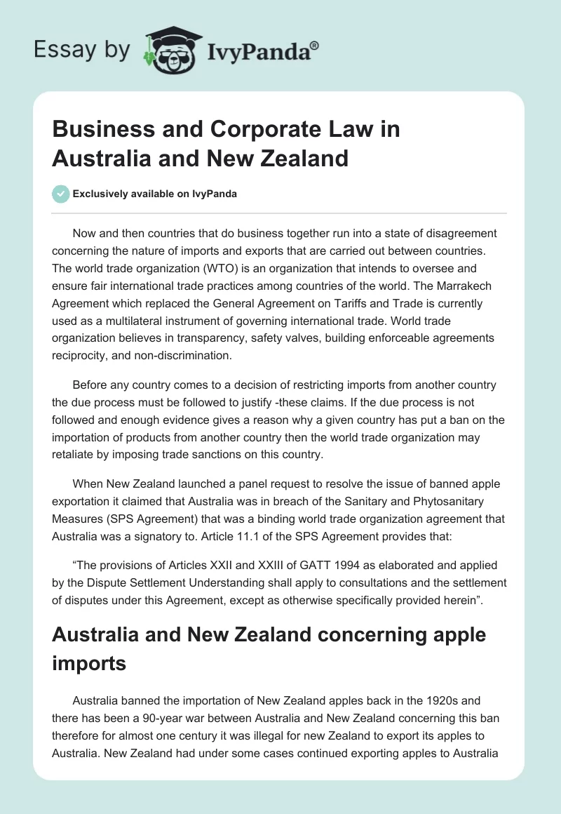 Business and Corporate Law in Australia and New Zealand. Page 1