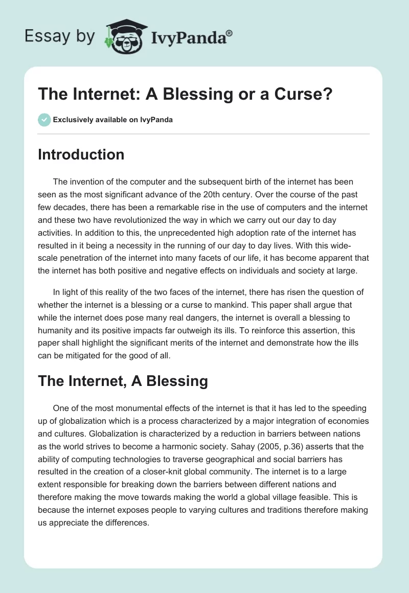 The Internet: A Blessing or a Curse?. Page 1