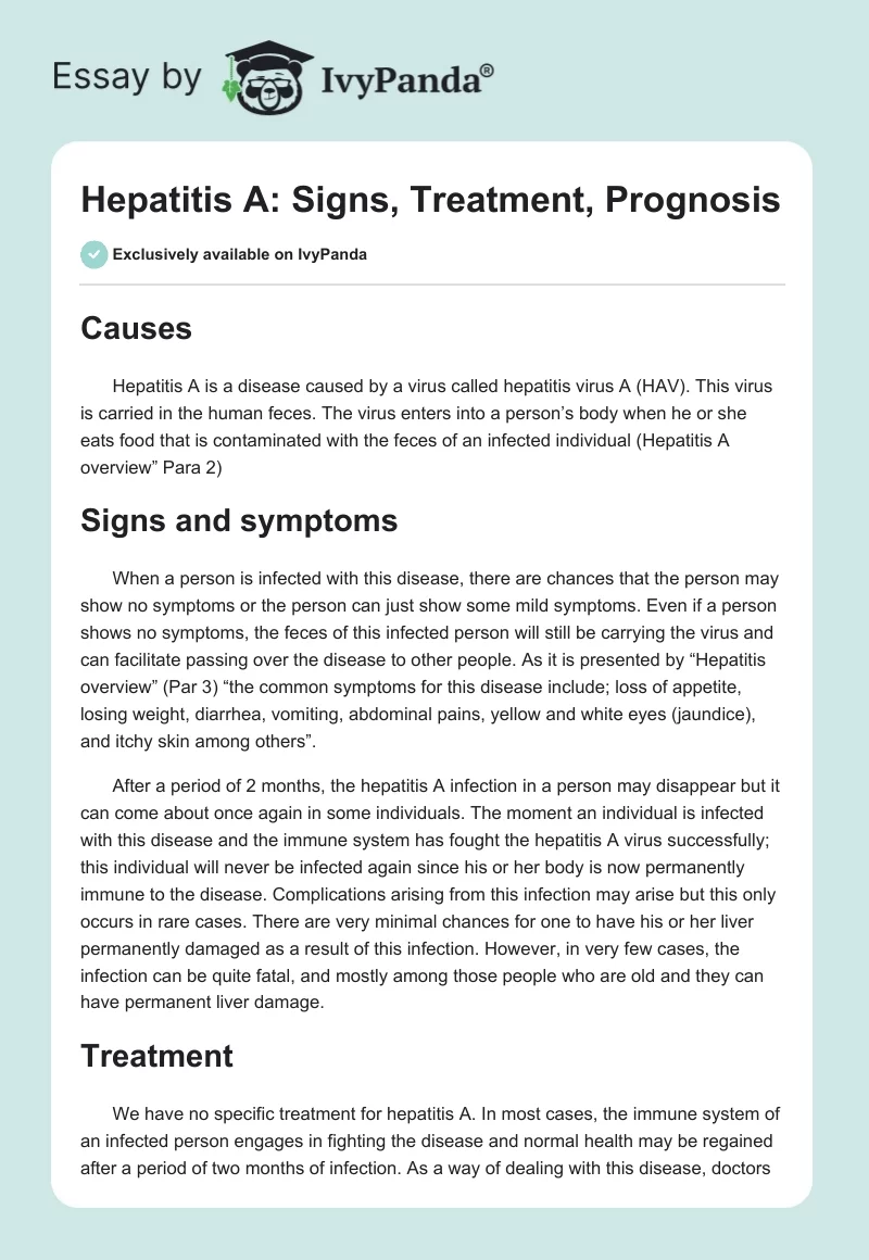 Hepatitis A: Signs, Treatment, Prognosis. Page 1