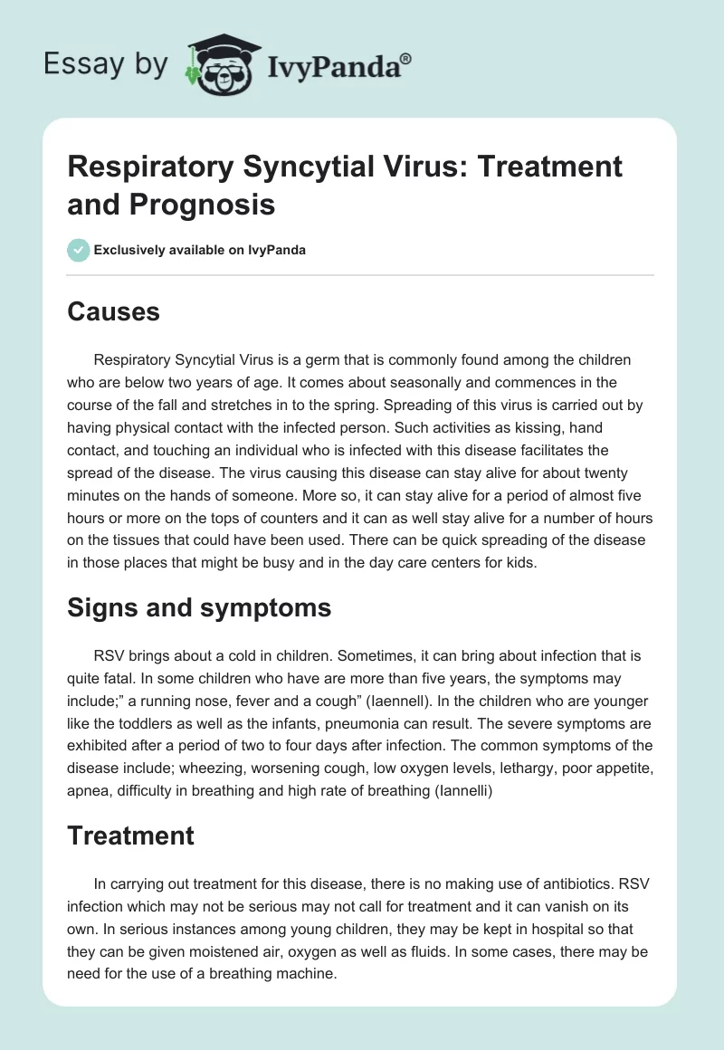 Respiratory Syncytial Virus: Treatment and Prognosis. Page 1