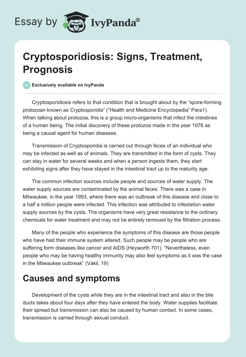 Cryptosporidiosis: Signs, Treatment, Prognosis. Page 1