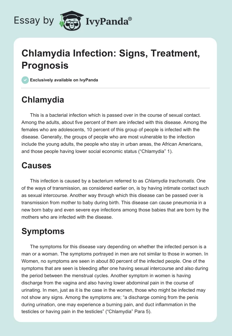 Chlamydia Infection: Signs, Treatment, Prognosis. Page 1
