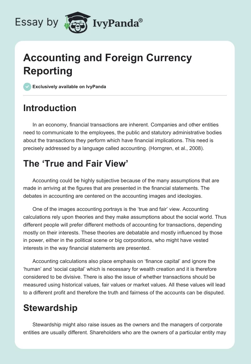 Accounting and Foreign Currency Reporting. Page 1