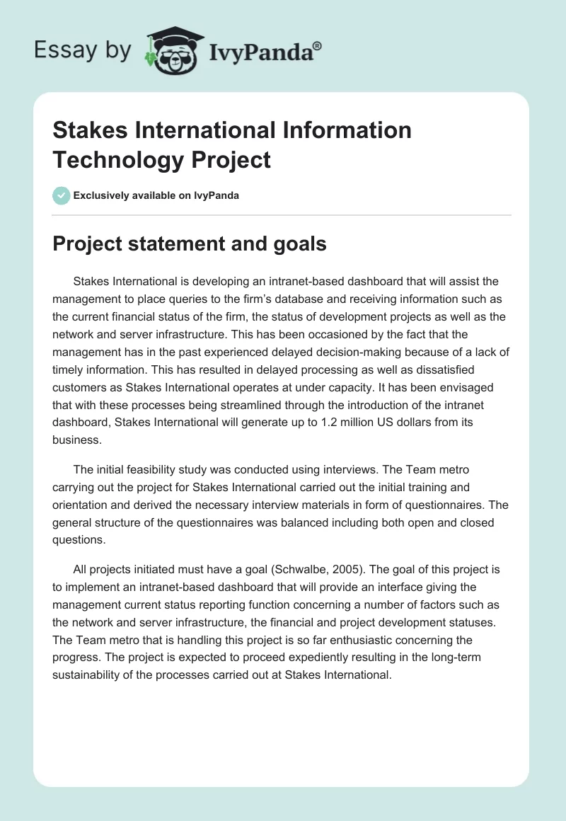 Stakes International Information Technology Project. Page 1